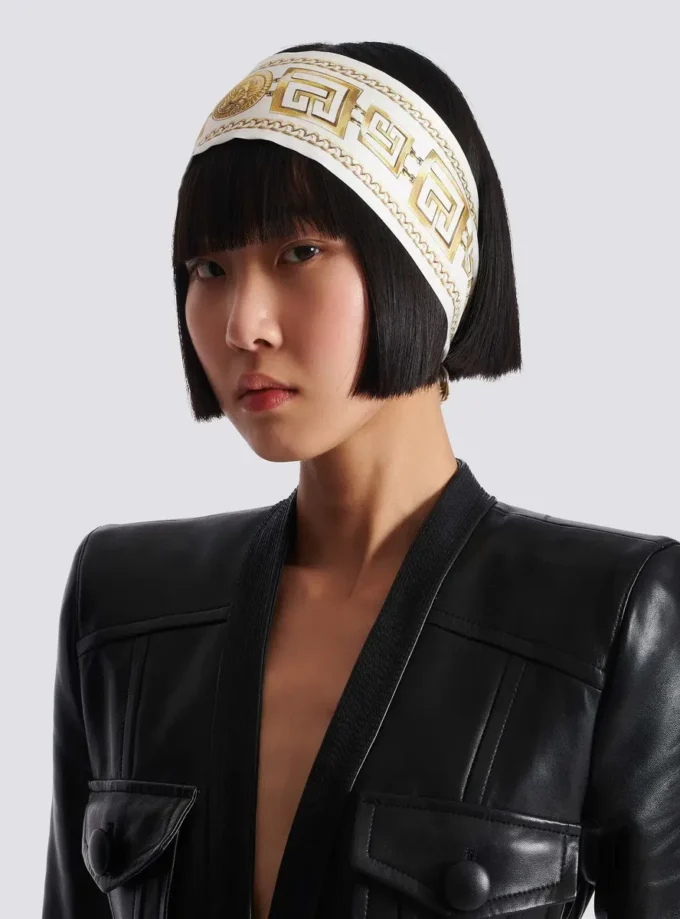 Bandana en soie imprimé avec motif Balmain Chains