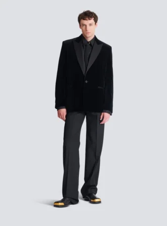 Blazer 1 bouton en velours et satin