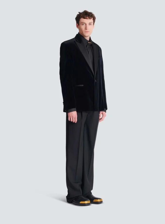 Blazer 1 bouton en velours et satin Blazer 1 bouton en velours et satin