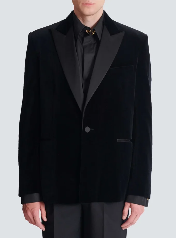 Blazer 1 bouton en velours et satin Blazer 1 bouton en velours et satin