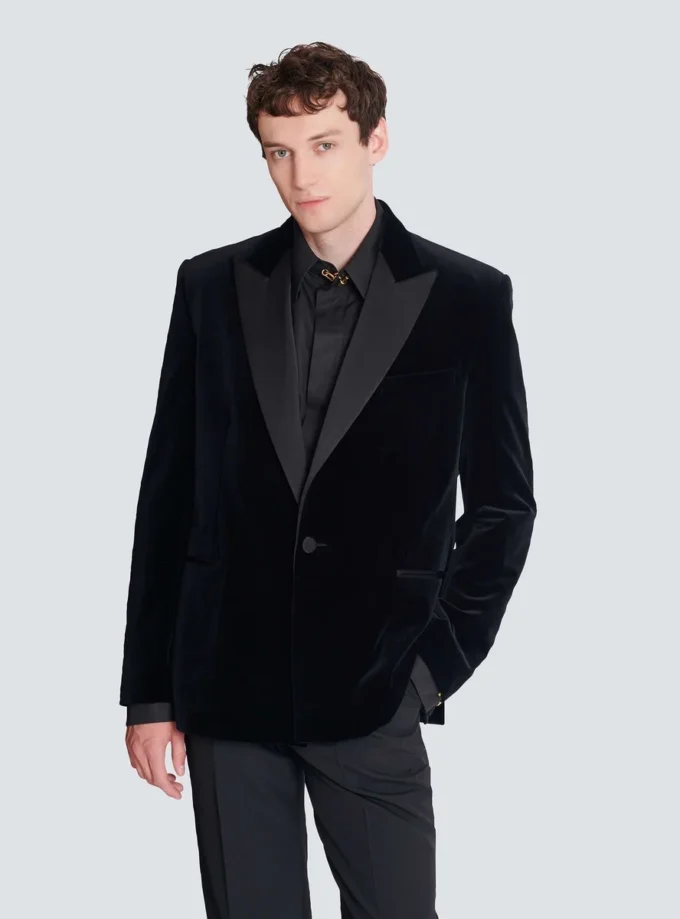 Blazer 1 bouton en velours et satin Blazer 1 bouton en velours et satin