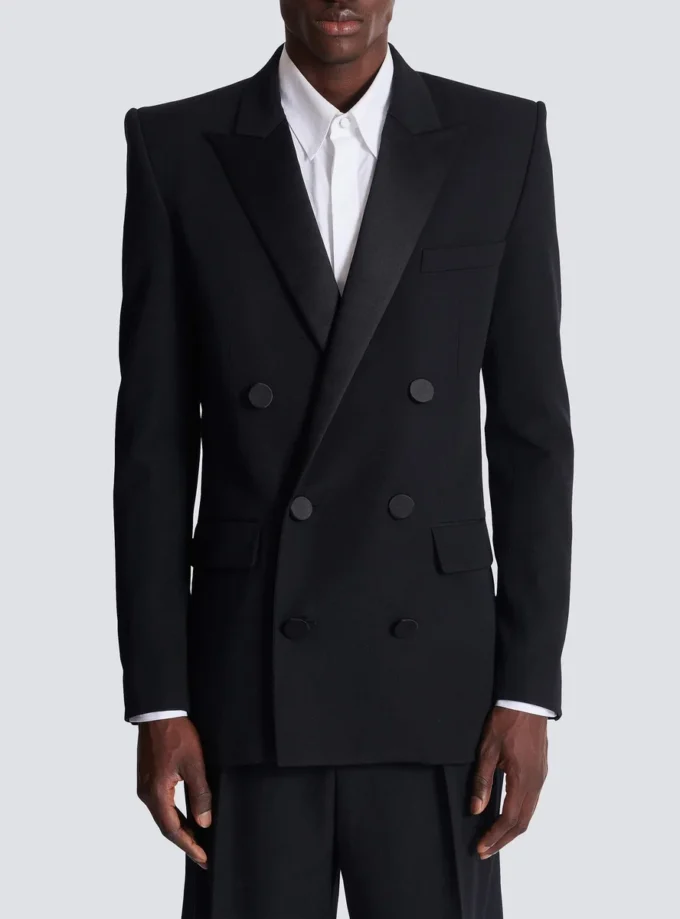 Blazer Grain de poudre à revers en satin Blazer Grain de poudre à revers en satin