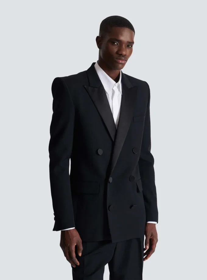 Blazer Grain de poudre à revers en satin Blazer Grain de poudre à revers en satin