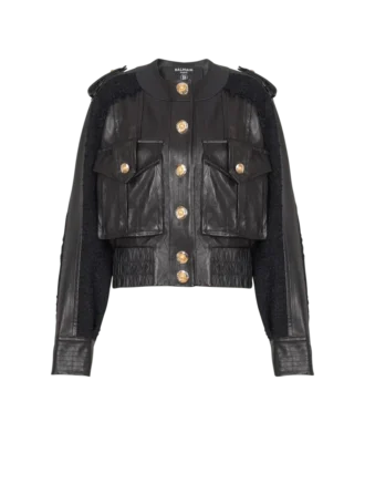 Blouson aviateur en tweed et cuir Blouson aviateur en tweed et cuir