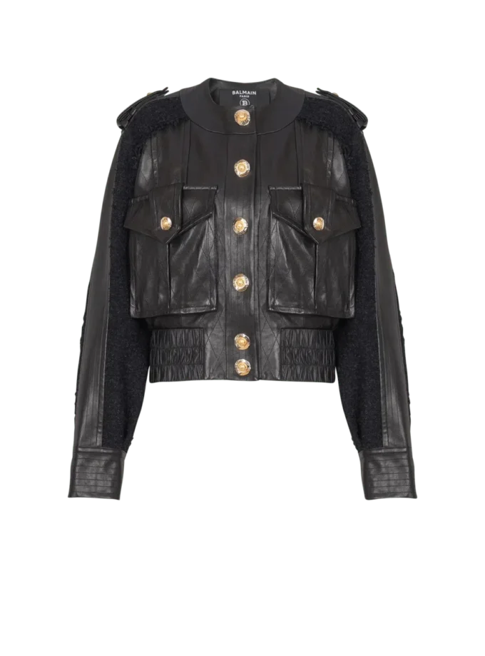 Blouson aviateur en tweed et cuir
