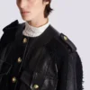 Blouson aviateur en tweed et cuir