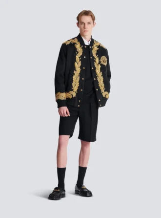Blouson bomber brodé en cupro Blouson bomber brodé en cupro