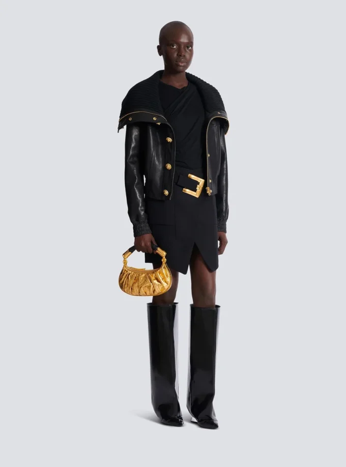 Blouson bomber en cuir d’agneau et maille Blouson bomber en cuir d’agneau et maille