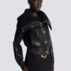 Blouson bomber en cuir d’agneau et maille Blouson bomber en cuir d’agneau et maille