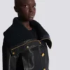 Blouson bomber en cuir d’agneau et maille Blouson bomber en cuir d’agneau et maille