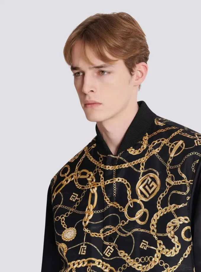 Blouson bomber réversible imprimé motif Chaînes Blouson bomber réversible imprimé motif Chaînes