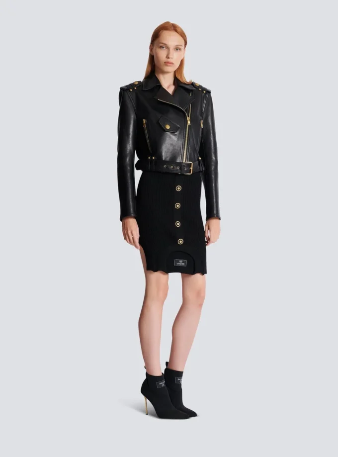Blouson motard en cuir zippé Blouson motard en cuir zippé