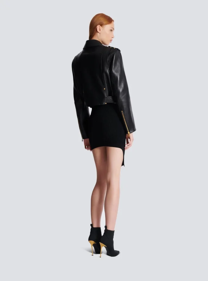 Blouson motard en cuir zippé Blouson motard en cuir zippé
