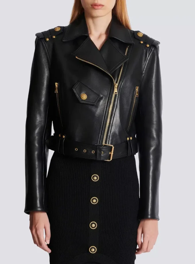 Blouson motard en cuir zippé Blouson motard en cuir zippé