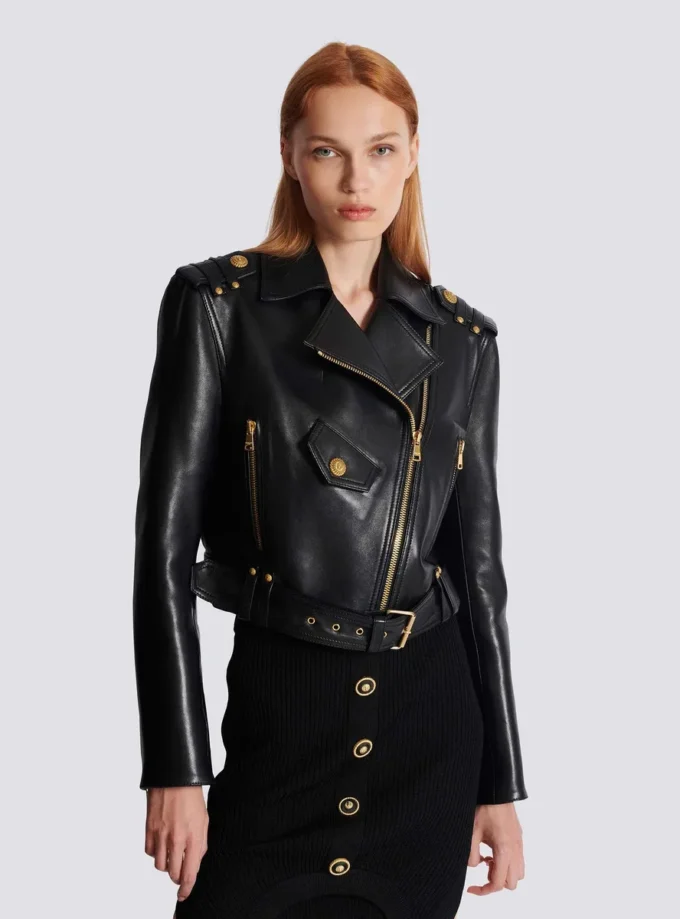 Blouson motard en cuir zippé Blouson motard en cuir zippé