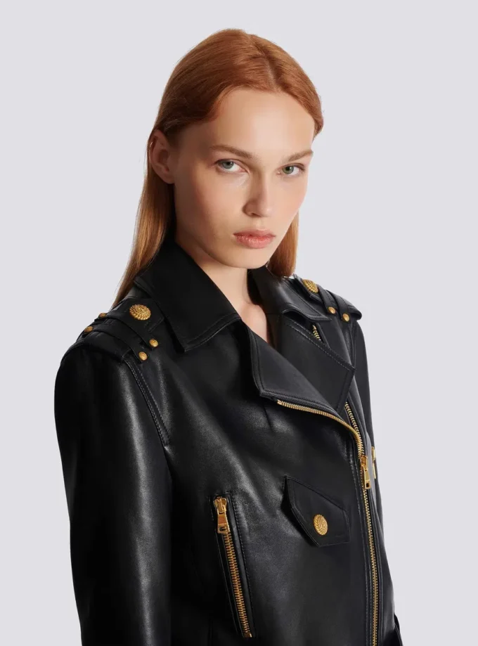 Blouson motard en cuir zippé Blouson motard en cuir zippé