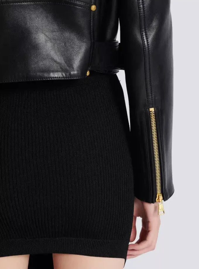 Blouson motard en cuir zippé Blouson motard en cuir zippé