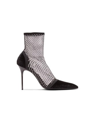 Bottines à talons en maille avec velours et strass