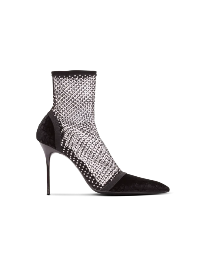 Bottines à talons en maille avec velours et strass Bottines à talons en maille avec velours et strass