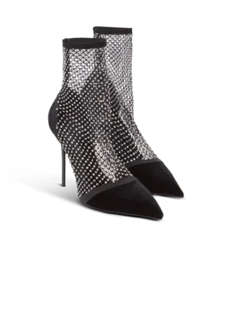 Bottines à talons en maille avec velours et strass