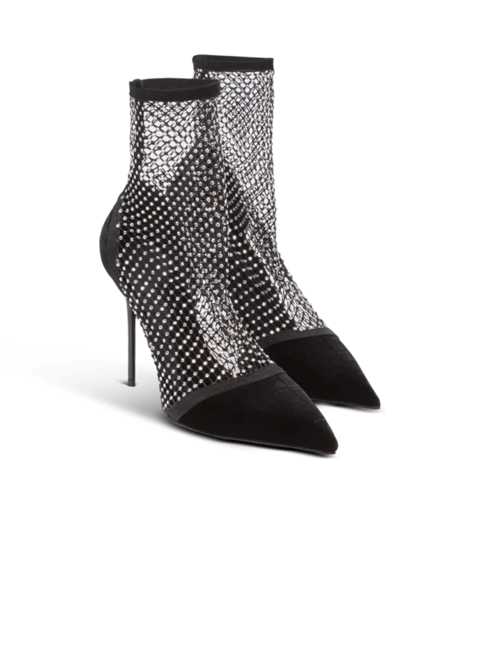 Bottines à talons en maille avec velours et strass Bottines à talons en maille avec velours et strass