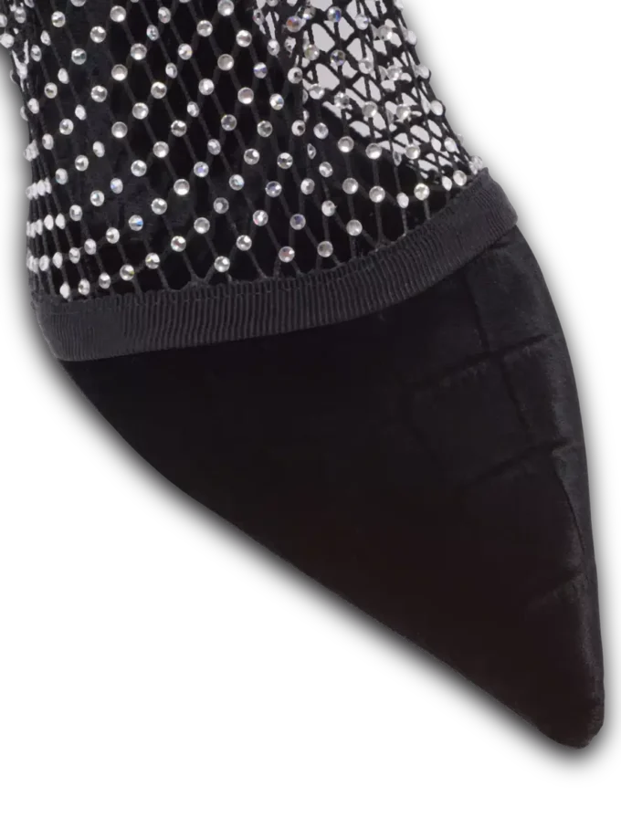 Bottines à talons en maille avec velours et strass Bottines à talons en maille avec velours et strass