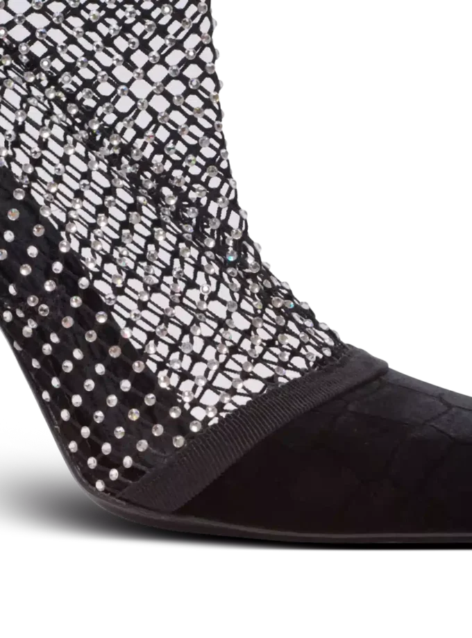 Bottines à talons en maille avec velours et strass Bottines à talons en maille avec velours et strass