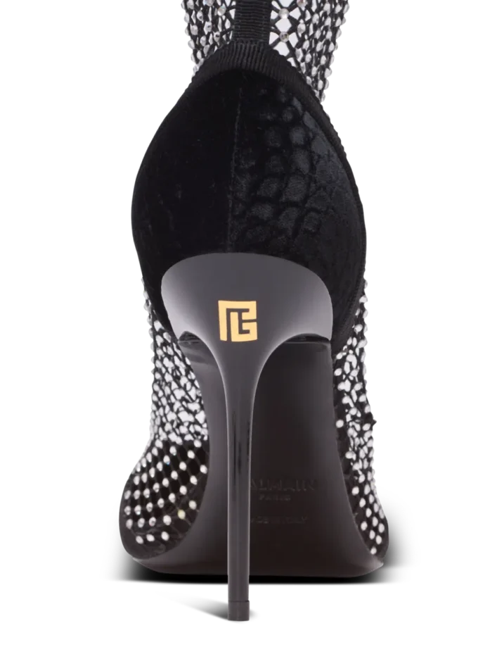 Bottines à talons en maille avec velours et strass Bottines à talons en maille avec velours et strass