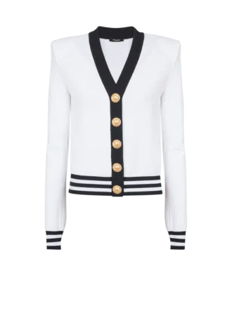 Cardigan en maille bicolore avec monogramme