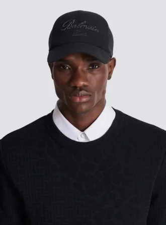 Casquette de baseball en coton avec broderie Balmain Signature Casquette de baseball en coton avec broderie Balmain Signature