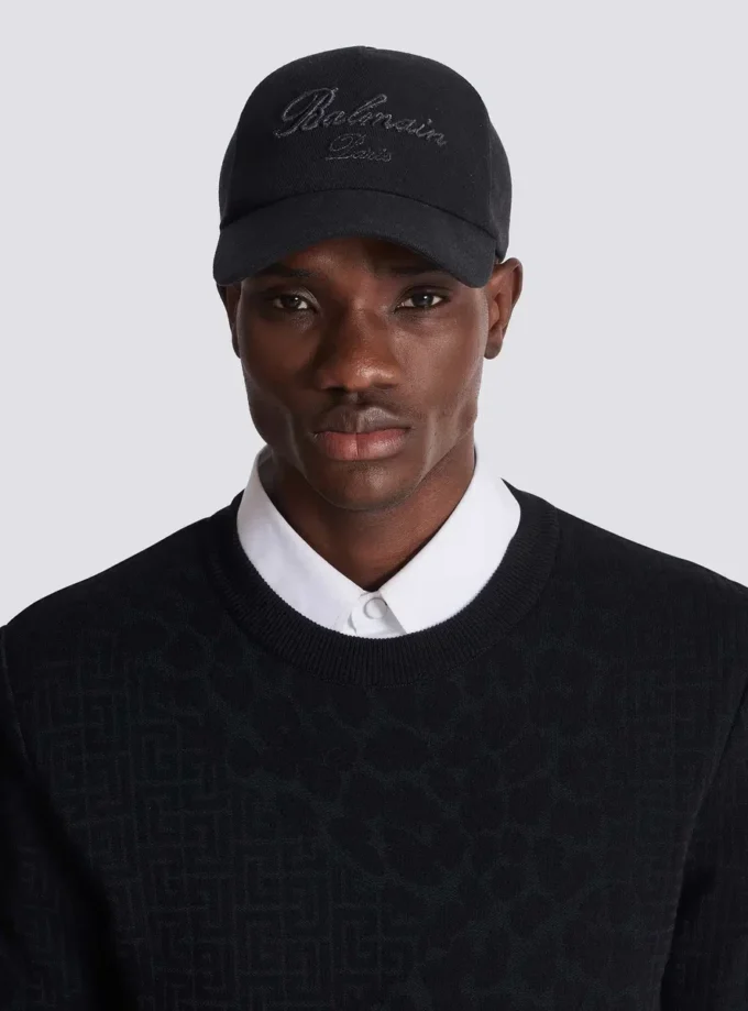 Casquette de baseball en coton avec broderie Balmain Signature Casquette de baseball en coton avec broderie Balmain Signature