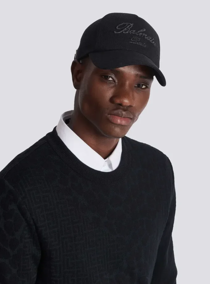 Casquette de baseball en coton avec broderie Balmain Signature Casquette de baseball en coton avec broderie Balmain Signature
