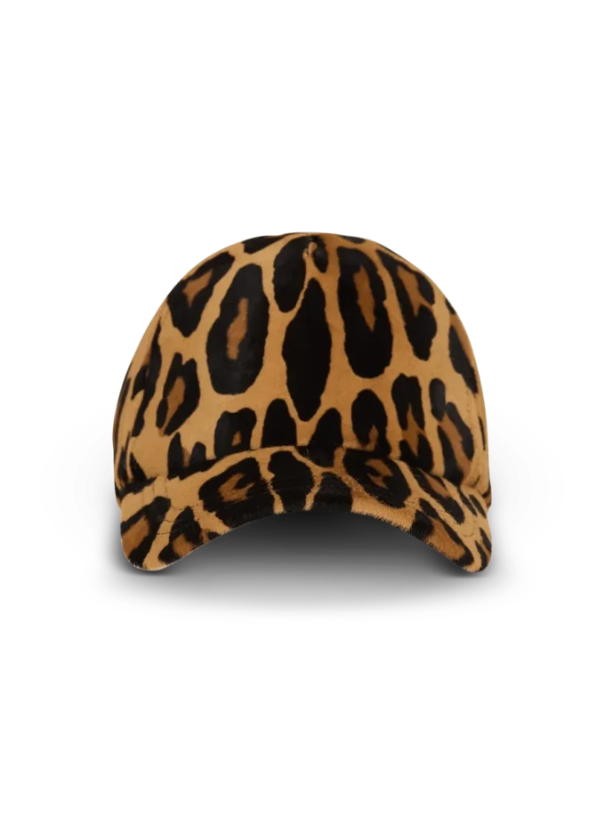 Casquette en cuir façon poney à motif léopard Casquette en cuir façon poney à motif léopard