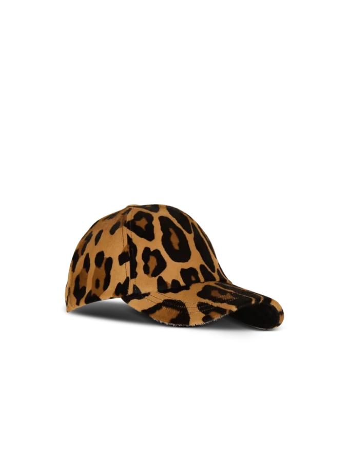 Casquette en cuir façon poney à motif léopard Casquette en cuir façon poney à motif léopard