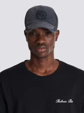 Casquette en denim brodée Balmain Écusson Casquette en denim brodée Balmain Écusson