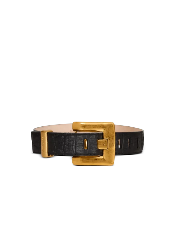 Ceinture Anthem en cuir de veau gaufré imprimé crocodile Ceinture Anthem en cuir de veau gaufré imprimé crocodile