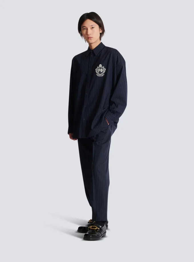 Chemise College Emblem en laine rayée Chemise College Emblem en laine rayée