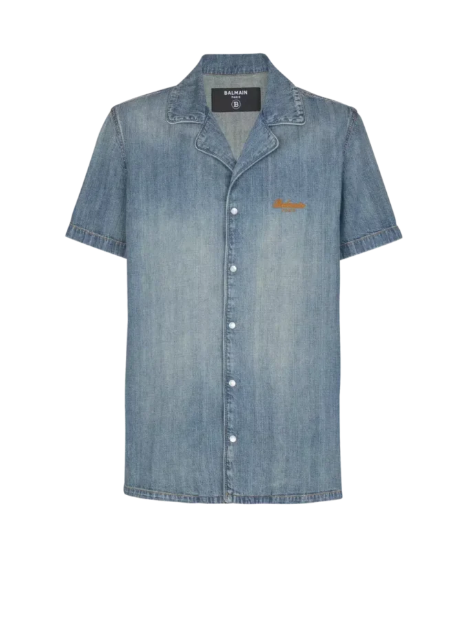 Chemise de pyjama à manches courtes en denim délavé Chemise de pyjama à manches courtes en denim délavé