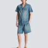 Chemise de pyjama à manches courtes en denim délavé Chemise de pyjama à manches courtes en denim délavé
