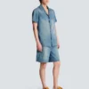 Chemise de pyjama à manches courtes en denim délavé Chemise de pyjama à manches courtes en denim délavé