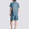 Chemise de pyjama à manches courtes en denim délavé Chemise de pyjama à manches courtes en denim délavé