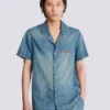 Chemise de pyjama à manches courtes en denim délavé Chemise de pyjama à manches courtes en denim délavé