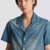 Chemise de pyjama à manches courtes en denim délavé Chemise de pyjama à manches courtes en denim délavé