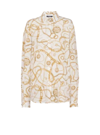 Chemise en soie imprimée avec motif Balmain Chains