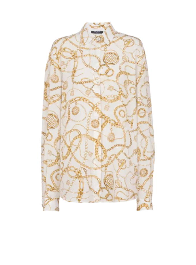 Chemise en soie imprimée avec motif Balmain Chains Chemise en soie imprimée avec motif Balmain Chains