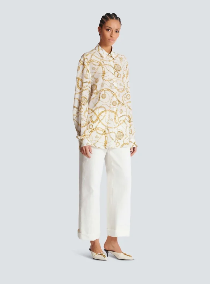 Chemise en soie imprimée avec motif Balmain Chains Chemise en soie imprimée avec motif Balmain Chains