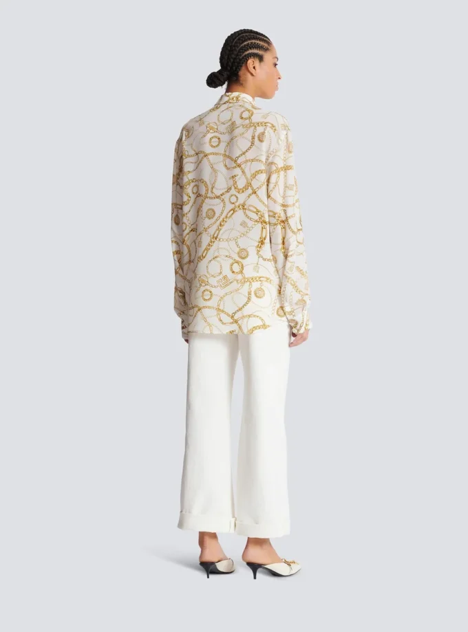 Chemise en soie imprimée avec motif Balmain Chains Chemise en soie imprimée avec motif Balmain Chains