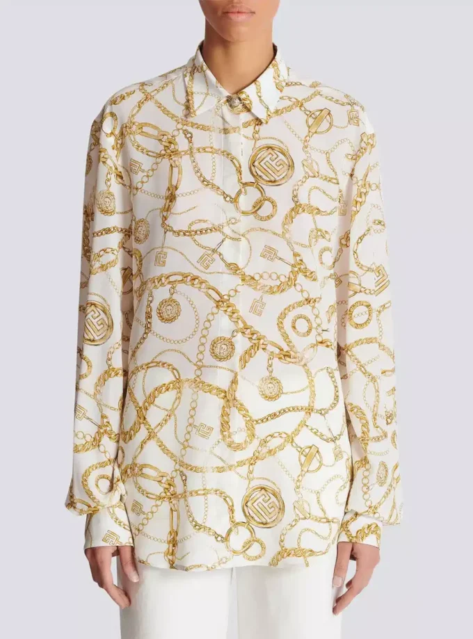 Chemise en soie imprimée avec motif Balmain Chains Chemise en soie imprimée avec motif Balmain Chains
