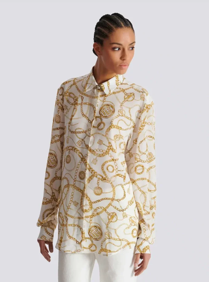 Chemise en soie imprimée avec motif Balmain Chains Chemise en soie imprimée avec motif Balmain Chains