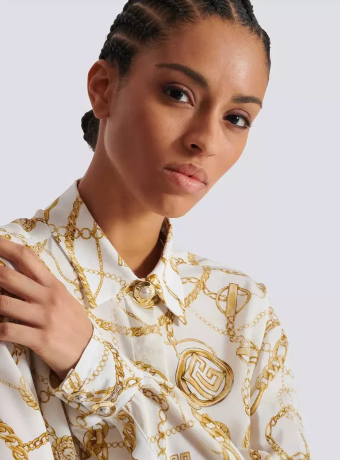 Chemise en soie imprimée avec motif Balmain Chains Chemise en soie imprimée avec motif Balmain Chains